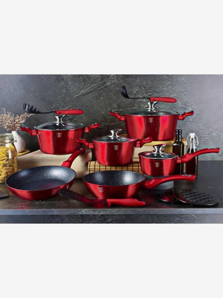 Berlingerhaus Panvica s mramorovým povrchom sada 3 ks Burgundy Metallic Line BERLINGERHAUS