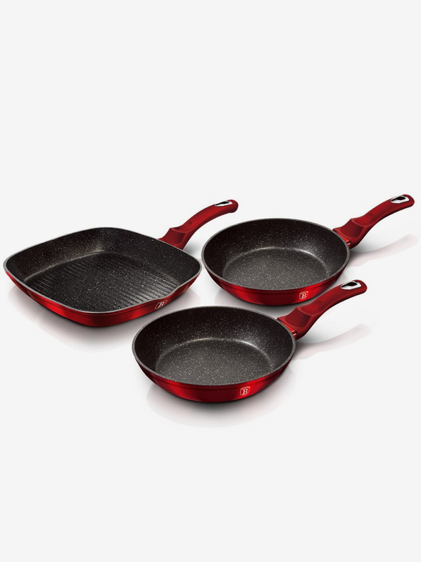 Berlingerhaus Panvica s mramorovým povrchom sada 3 ks Burgundy Metallic Line BERLINGERHAUS