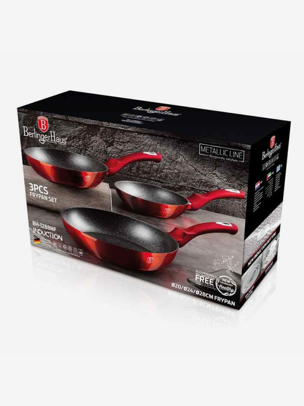 Berlingerhaus Panvica s mramorovým povrchom sada 3 ks Burgundy Metallic Line BERLINGERHAUS