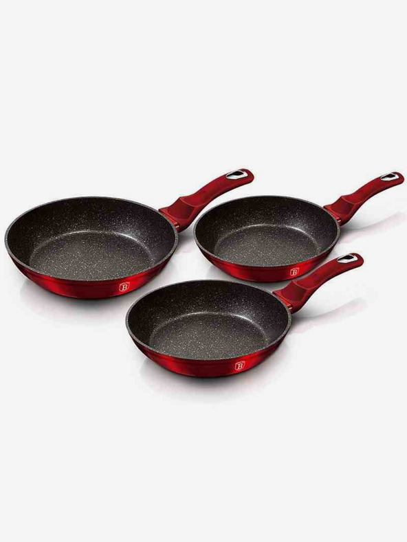 Berlingerhaus Panvica s mramorovým povrchom sada 3 ks Burgundy Metallic Line BERLINGERHAUS