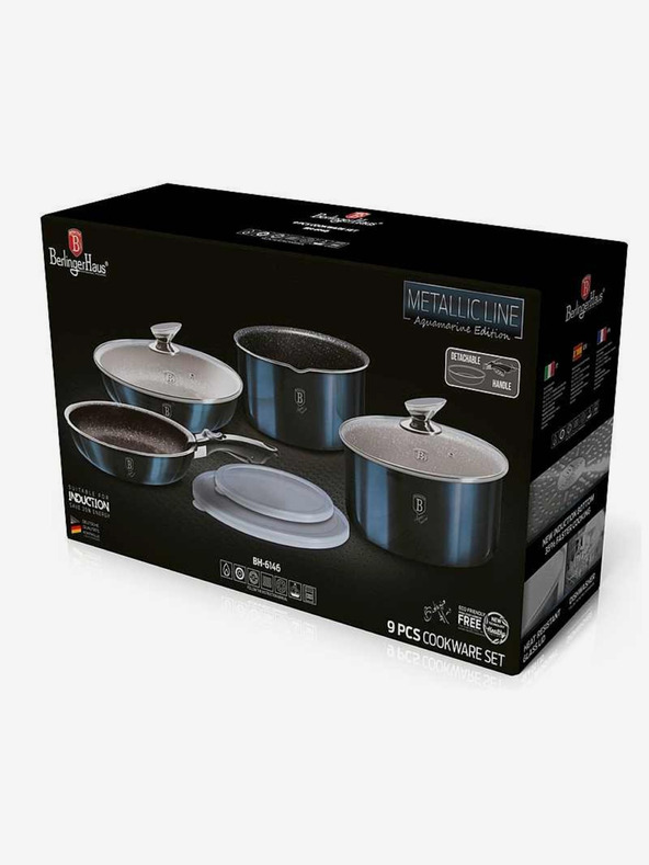 Berlingerhaus Súprava riadu s odnímateľnou rukoväťou 9 ks Aquamarine Metallic Line BERLINGERHAUS