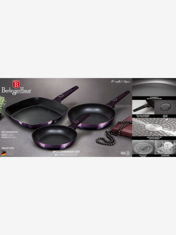 Berlingerhaus Panvica s titánovým povrchom sada 3 ks Purple Eclipse Collection gril BERLINGERHAUS