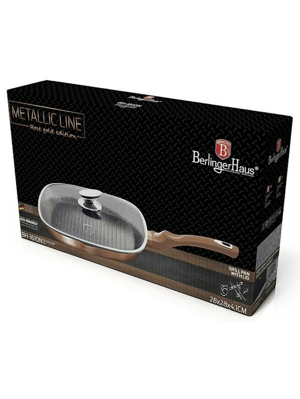 Berlingerhaus Grilovacia panvica s mramorovým povrchom a pokrievkou 28 cm Rosegold Metallic Line BERLINGERHAUS