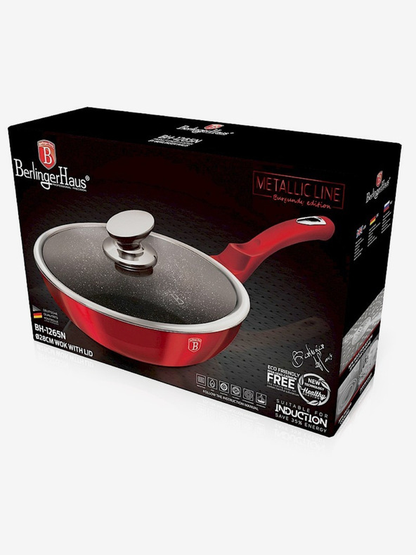 Berlingerhaus Panvica WOK s pokrievkou s mramorovým povrchom 28 cm Burgundy Metallic Line BERLINGERHAUS