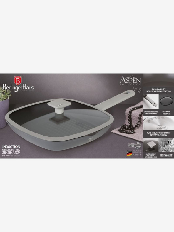 Berlingerhaus Grilovacia panvica s pokrievkou s titánovým nepriľnavým povrchom 28 cm Aspen Collection BERLINGERHAUS