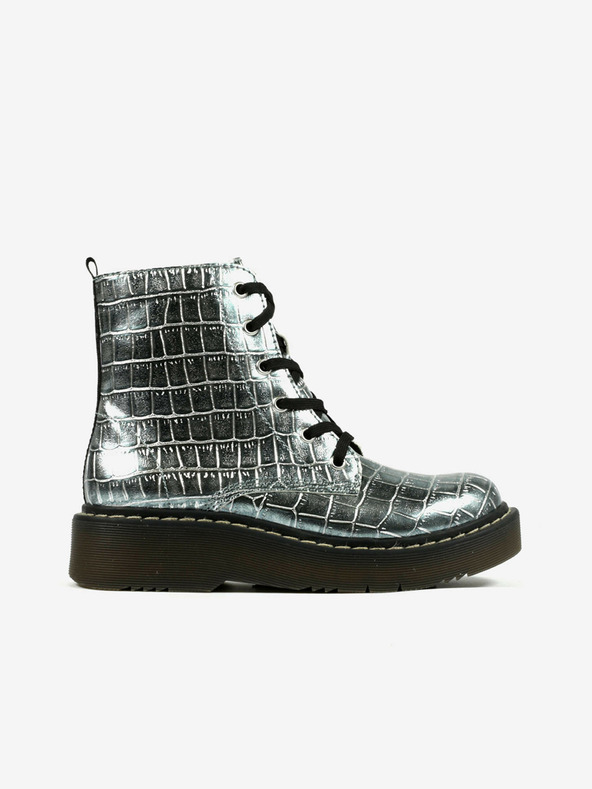 Richter Dievčenské členkové čižmy v striebornej farbe so zvieracím vzorom Richter