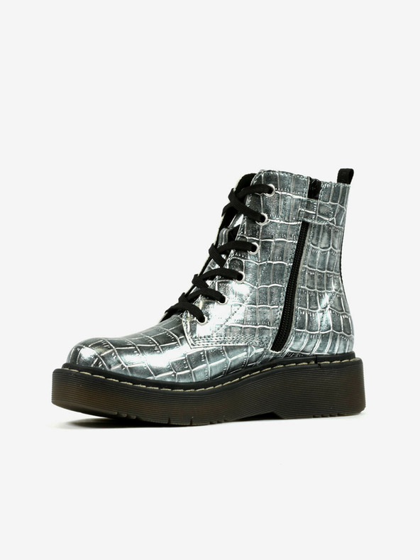 Richter Dievčenské členkové čižmy v striebornej farbe so zvieracím vzorom Richter