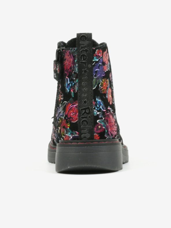 Richter Čierne dievčenské členkové topánky s kvetmi Richter