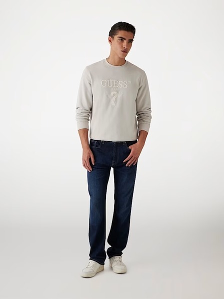 Guess Jeans Pánska biela mikina s vyšitým logom Guess jeans