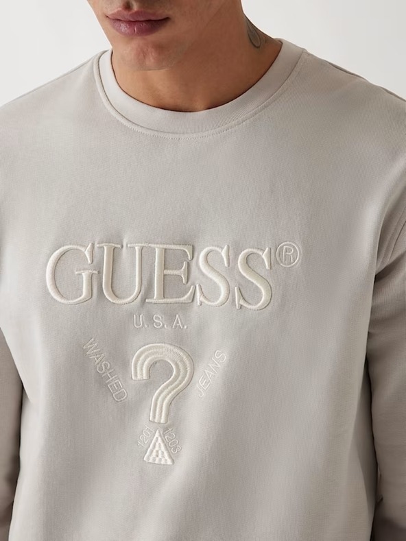Guess Jeans Pánska biela mikina s vyšitým logom Guess jeans