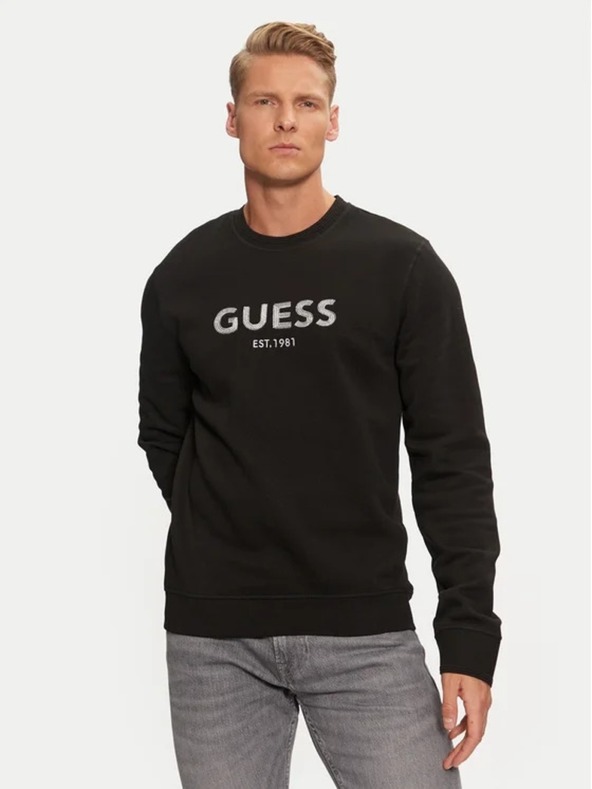 Guess Jeans Pánska čierna mikina Guess Box Cn Sweatshirt