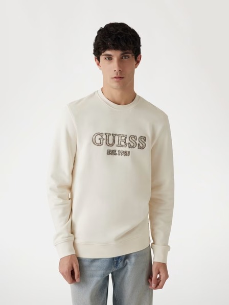 Guess Jeans Pánska béžová mikina s vyšitým logom Guess jeans