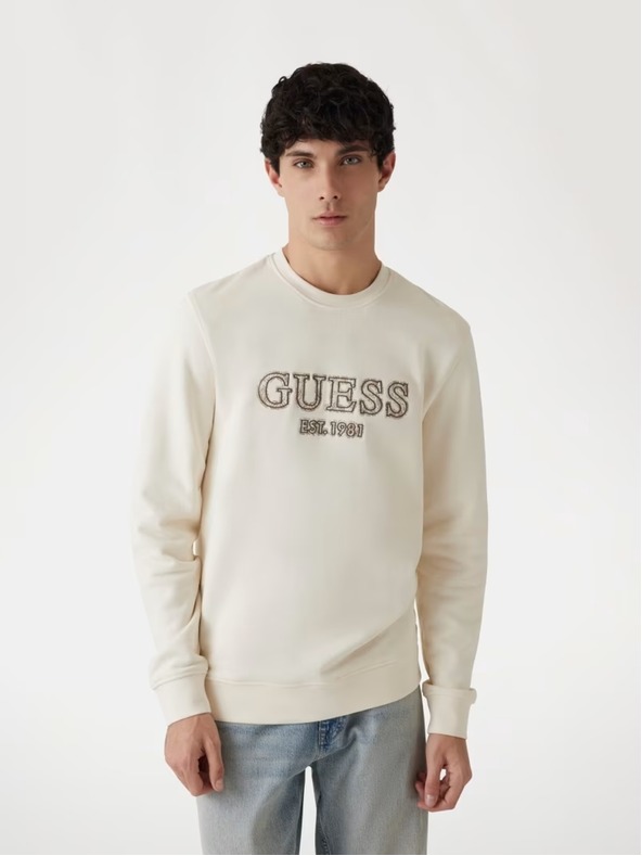 Guess Jeans Pánska béžová mikina s vyšitým logom Guess jeans