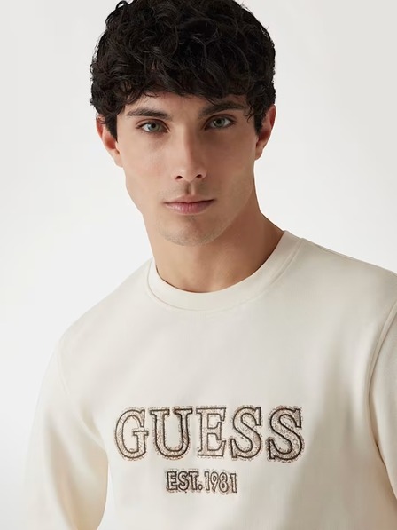 Guess Jeans Pánska béžová mikina s vyšitým logom Guess jeans