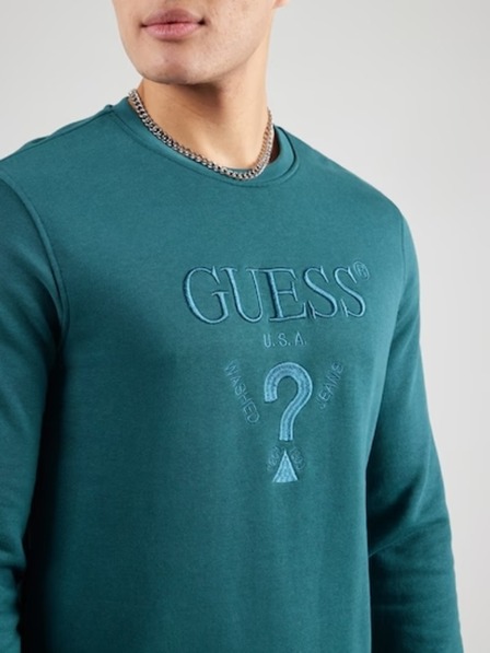 Guess Jeans Pánska petrolejová mikina s vyšitým logom Guess jeans