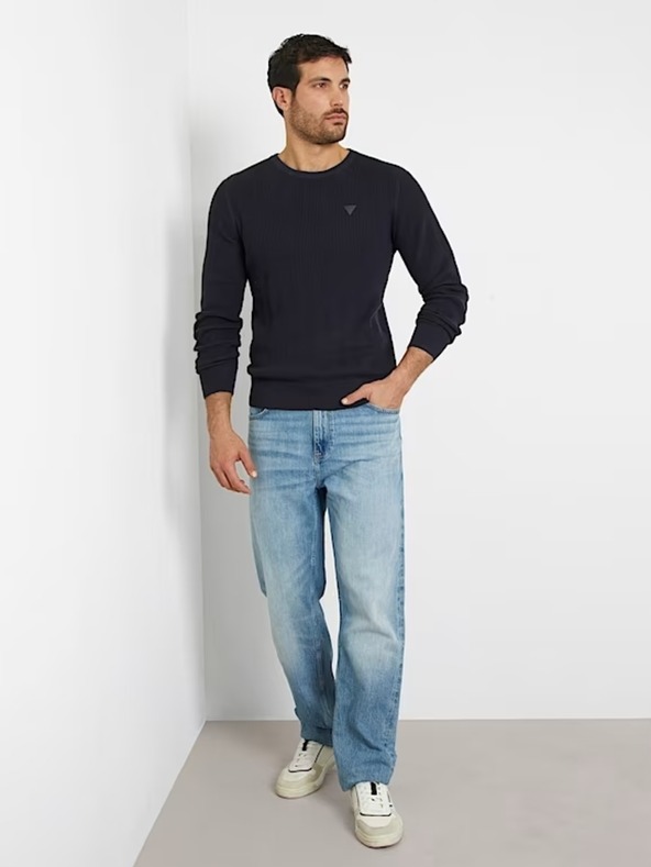 Guess Jeans Pánsky modrý sveter Guess Crew Neck Sweater