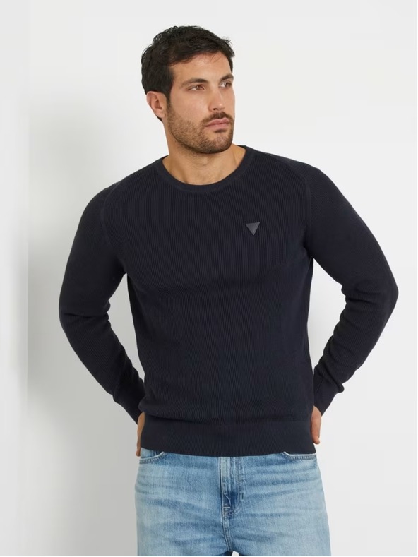 Guess Jeans Pánsky modrý sveter Guess Crew Neck Sweater