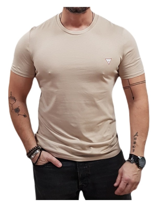 Guess Jeans Pánske béžové slim fit tričko G1DR Small Triangle Logo Guess jeans