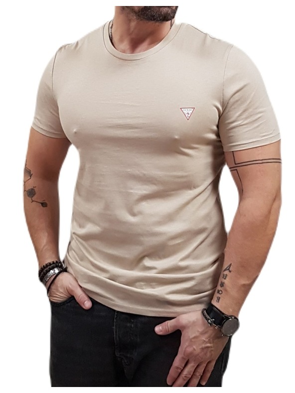 Guess Jeans Pánske béžové slim fit tričko G1DR Small Triangle Logo Guess jeans