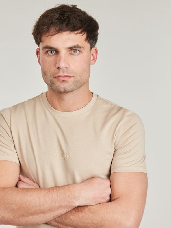 Guess Jeans Pánske béžové slim fit tričko G1DR Guess jeans