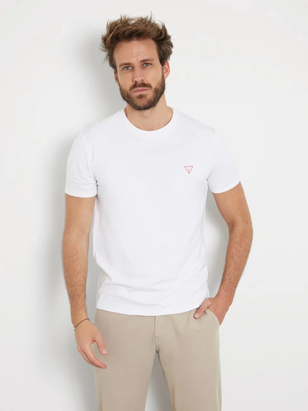 Guess Jeans Pánske biele slim fit tričko G011 Small Triangle Logo Guess jeans