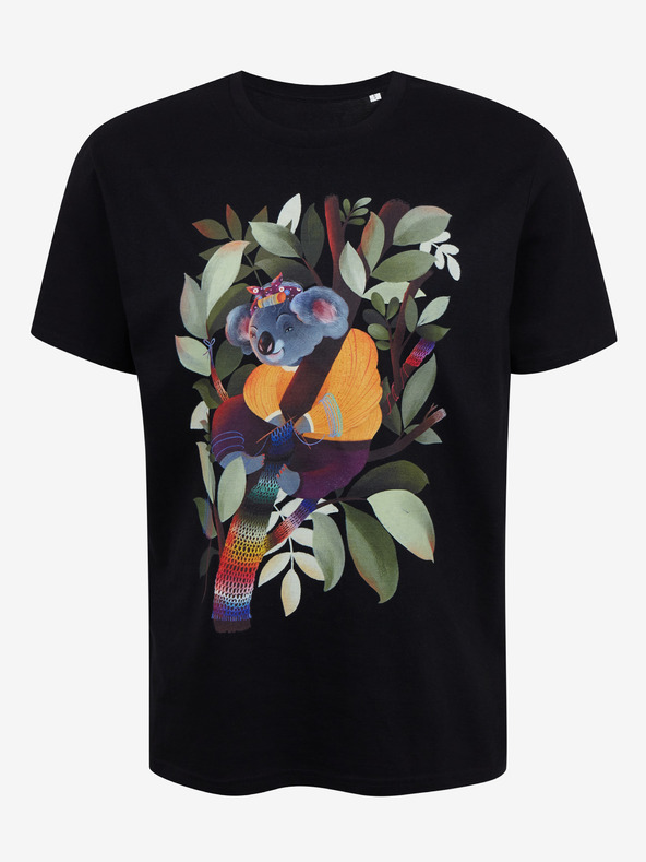 DOBRO Čierne pánske tričko s potlačou Zoot DOBRO. Koala