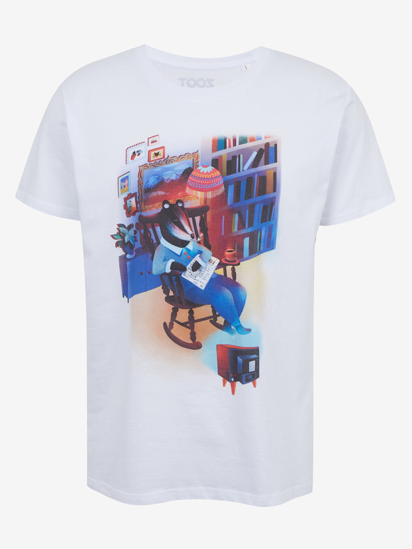 DOBRO Biele pánske tričko s potlačou Zoot DOBRO. Jazvec