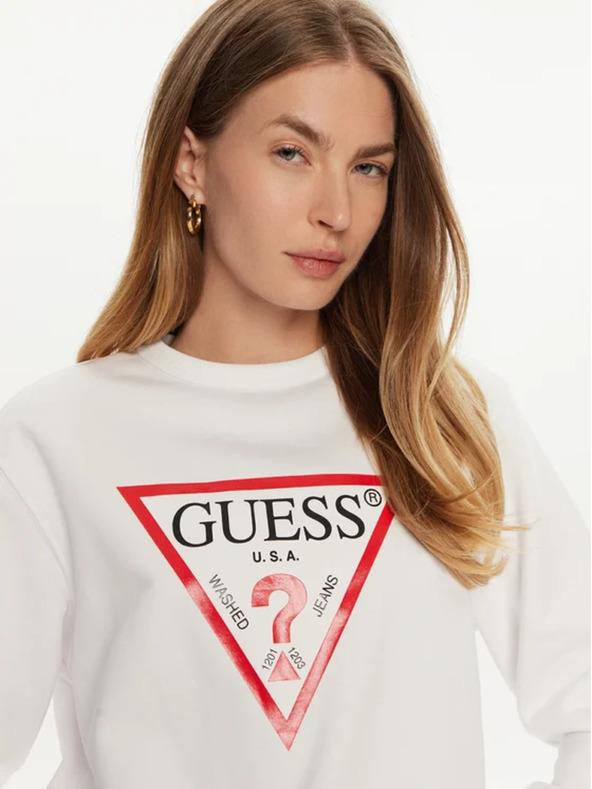 Guess Jeans Dámska biela mikina big triangle logo Guess jeans