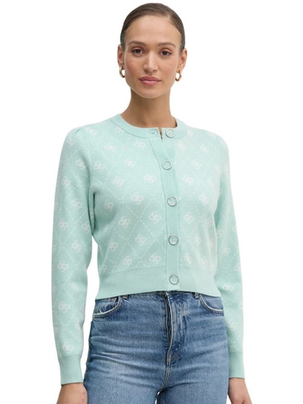 Guess Jeans Dámsky zelený kardigán z vlnenej zmesi s logom 4G Guess jeans