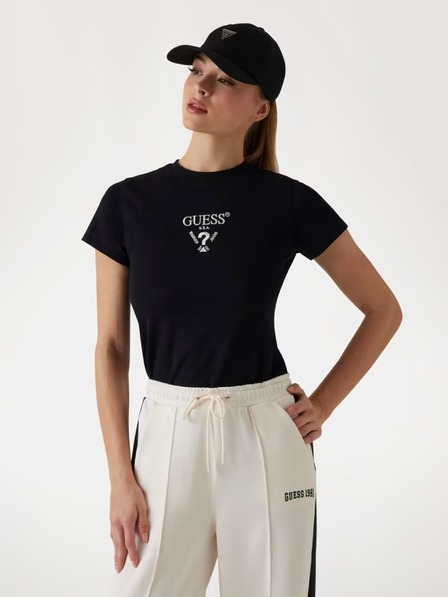 Guess Jeans Dámske čierne tričko s predným logom Guess jeans
