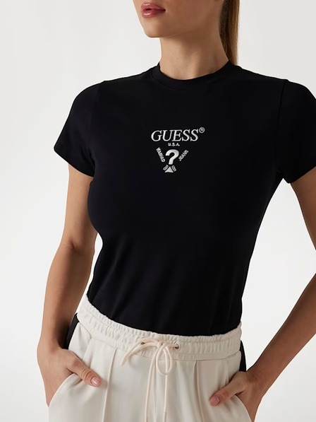 Guess Jeans Dámske čierne tričko s predným logom Guess jeans