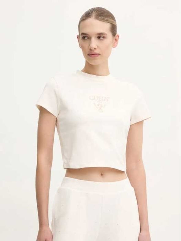 Guess Jeans Dámske biele colette crop tričko Guess jeans
