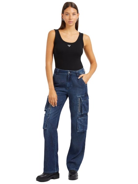 Guess Jeans Dámske čierne tielko s malým trojuholníkovým logom Guess jeans