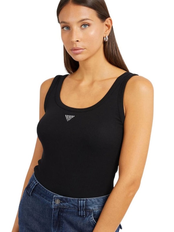 Guess Jeans Dámske čierne tielko s malým trojuholníkovým logom Guess jeans