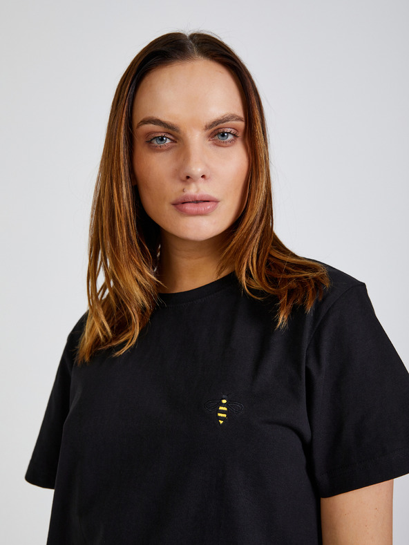 DOBRO Čierne unisex tričko s výšivkou včely GOOD. for Forsage