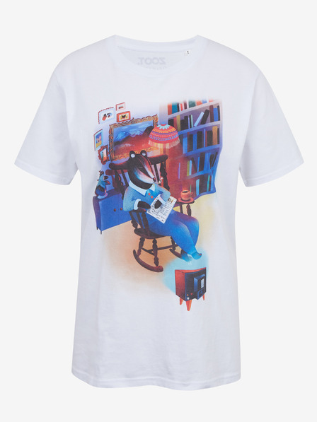 DOBRO Biele dámske tričko s potlačou Zoot DOBRO. Jazvec