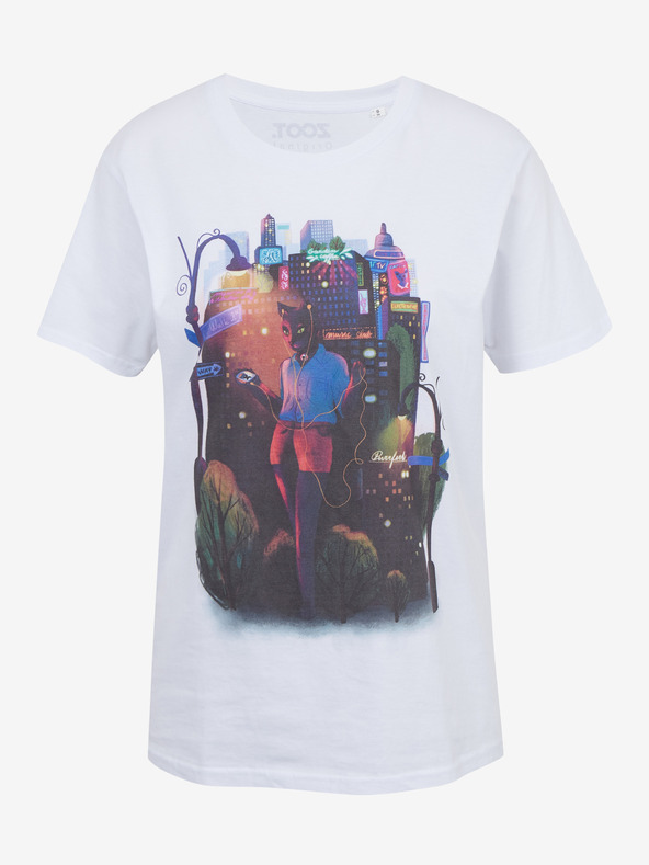 DOBRO Biele dámske tričko s potlačou Zoot DOBRO. Mačka