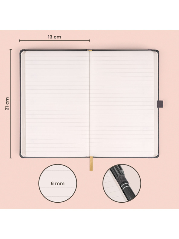 NOTIQUE NOTIQUE Poznámky sivé, linkované, 13 x 21 cm