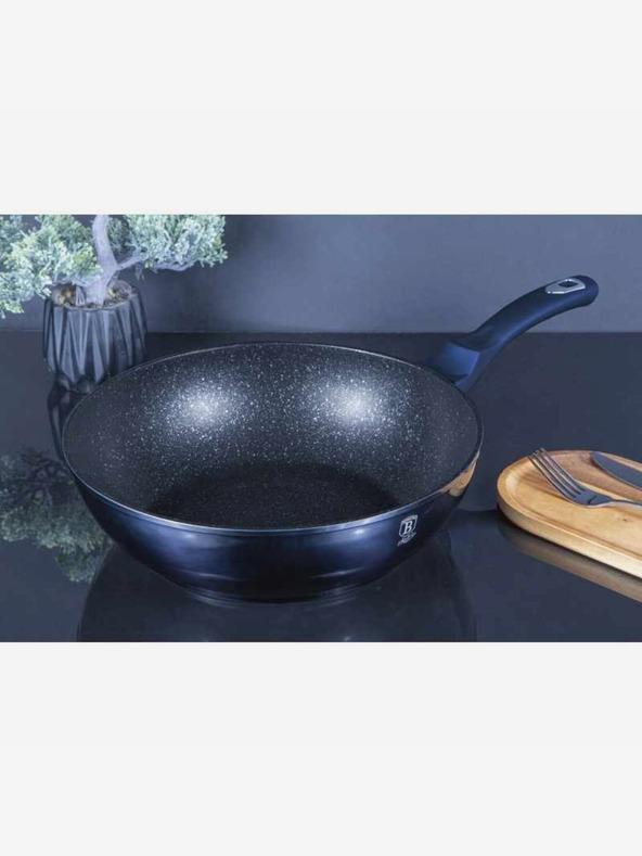 Berlingerhaus Wok panvica s mramorovým povrchom 30 cm BERLINGERHAUS Metallic Line Aquamarine Edition
