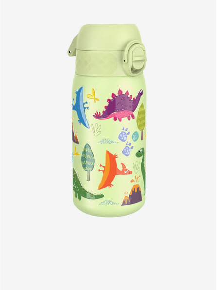 ION8 Svetlo zelená vzorovaná nerezová fľaša Ion8 Leak Proof Dinosaurs (400 ml)