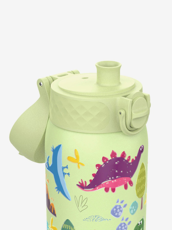 ION8 Svetlo zelená vzorovaná nerezová fľaša Ion8 Leak Proof Dinosaurs (400 ml)