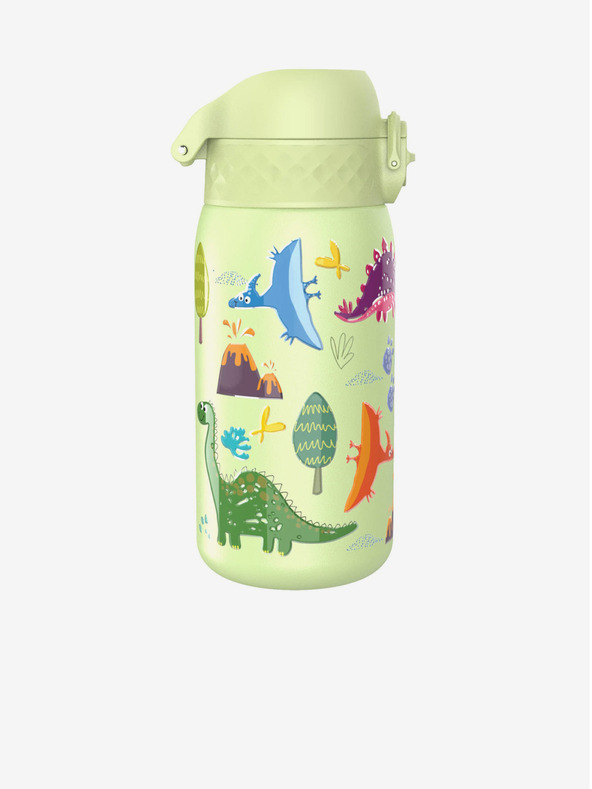 ION8 Svetlo zelená vzorovaná nerezová fľaša Ion8 Leak Proof Dinosaurs (400 ml)