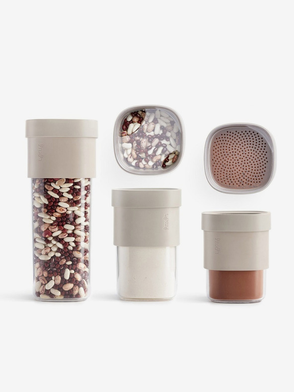 Lékué Súprava troch nádob na skladovanie suchých potravín vo svetlosivej farbe Lékué Flip Storage Set