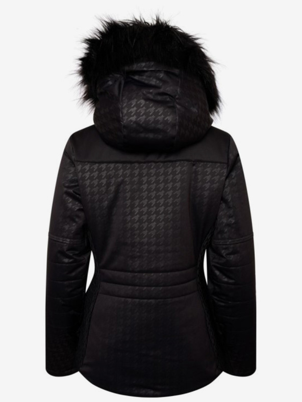 Dare 2B Čierna dámska vzorkovaná lyžiarska bunda s kapucňou a umelou kožušinou Dare 2B Prestige