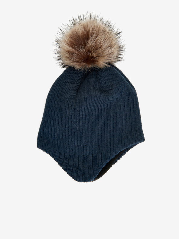 Color Kids Tmavomodrá dievčenská zimná čiapka s bambulou a vlnou Color Kids