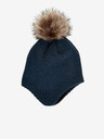 Color Kids Tmavomodrá dievčenská zimná čiapka s bambulou a vlnou Color Kids