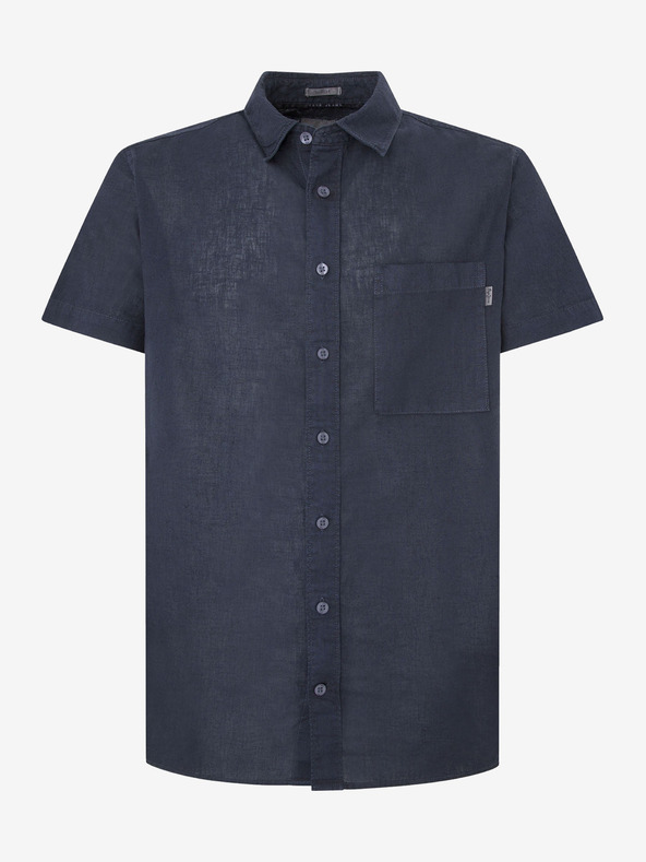 Pepe Jeans Tmavomodrá pánska ľanová košeľa s krátkym rukávom Pepe Jeans