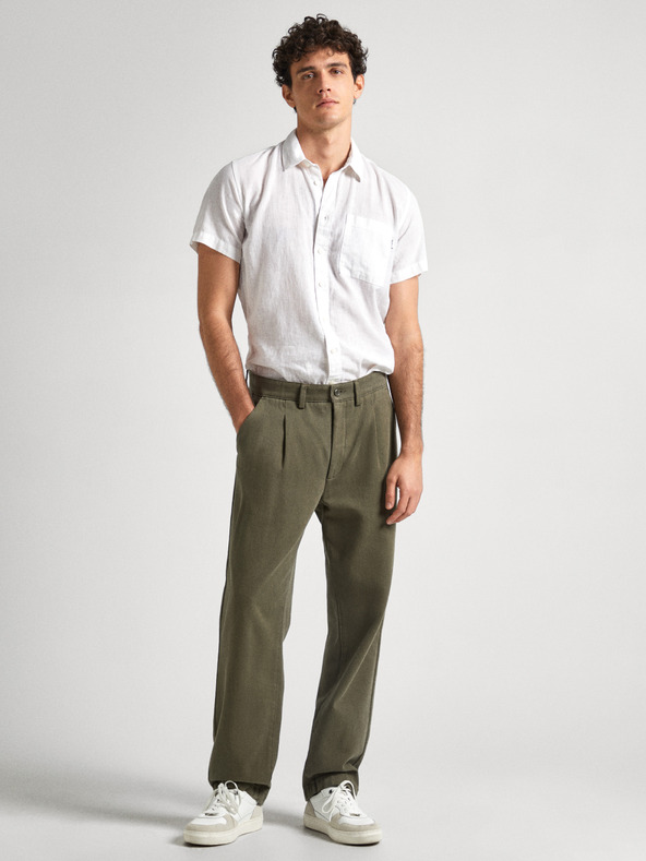 Pepe Jeans Biela pánska ľanová košeľa s krátkym rukávom Pepe Jeans