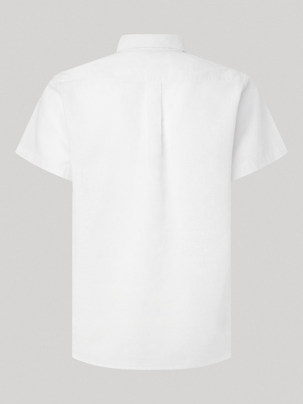 Pepe Jeans Biela pánska ľanová košeľa s krátkym rukávom Pepe Jeans