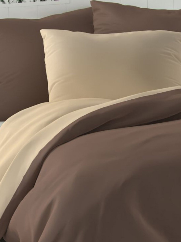 Kvalitex Saténové francúzske posteľné obliečky LUXURY COLLECTION 1+2, 240x200, 70x90cm tmavohnedé / béžové